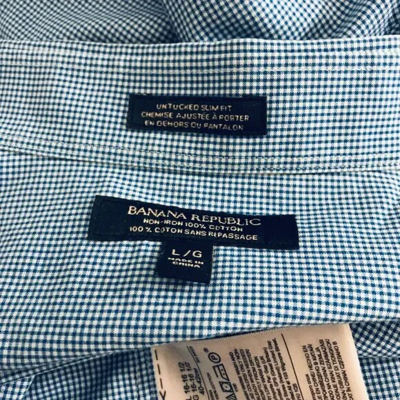 Banana Republic Untucked Slim Fit Cotton Dress Shirt Blue Men's Size L Non‑Iron - Picture 6 of 8